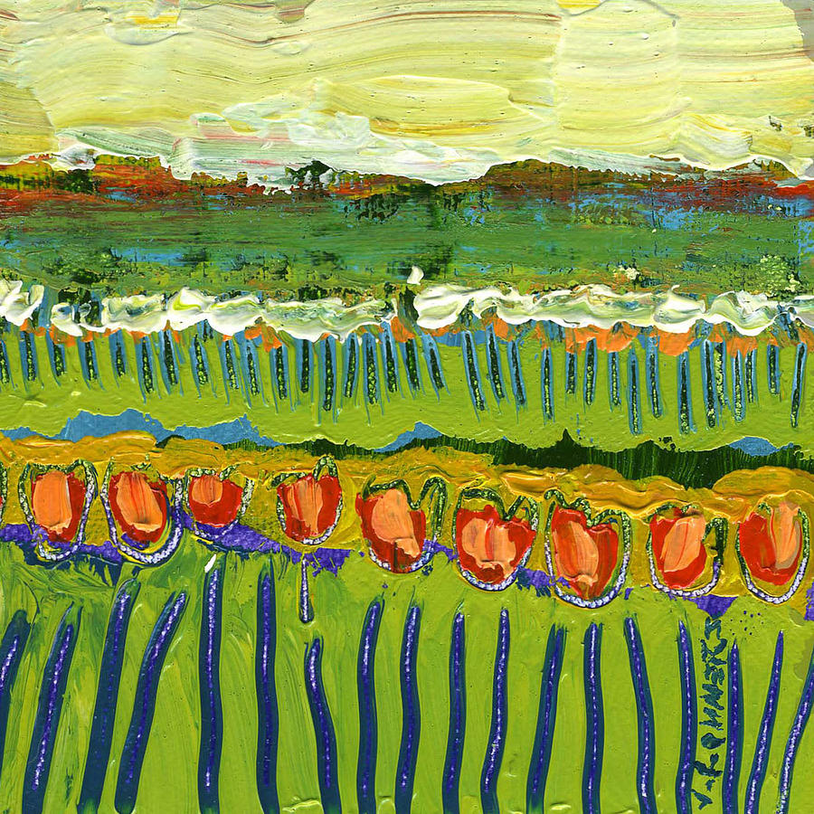 Abstract Painting - Landscape in Green and Orange by Jennifer Lommers