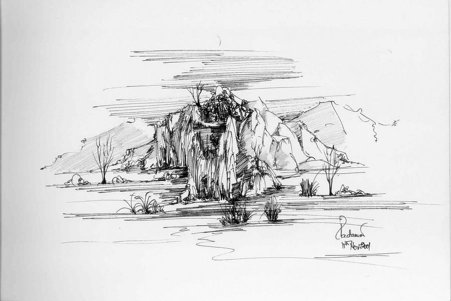 Pidgin restjes haak Landscape in pen Drawing by Padamvir Singh - Fine Art America