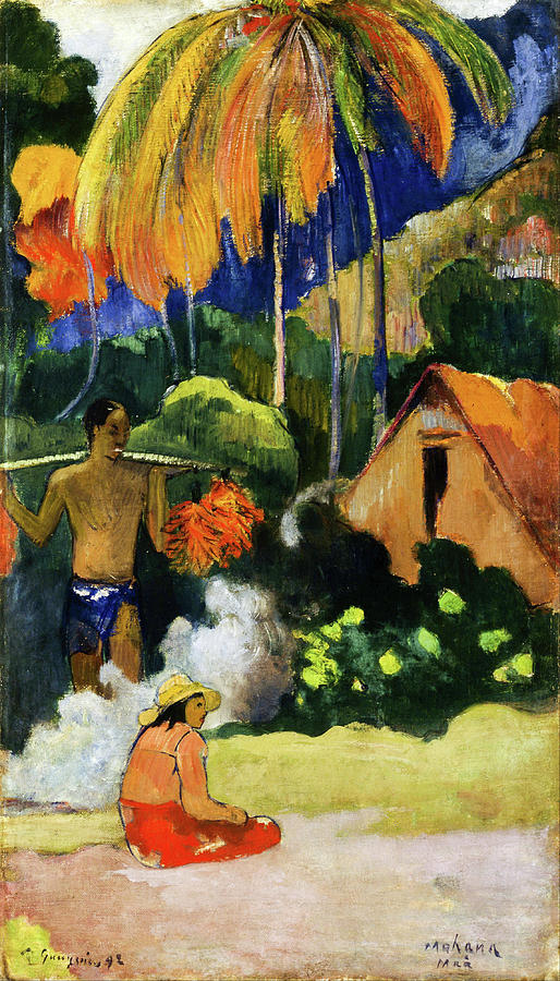 Flower Painting -  Landscape in Tahiti-Mahana Maa by Eugene Henri Paul Gauguin