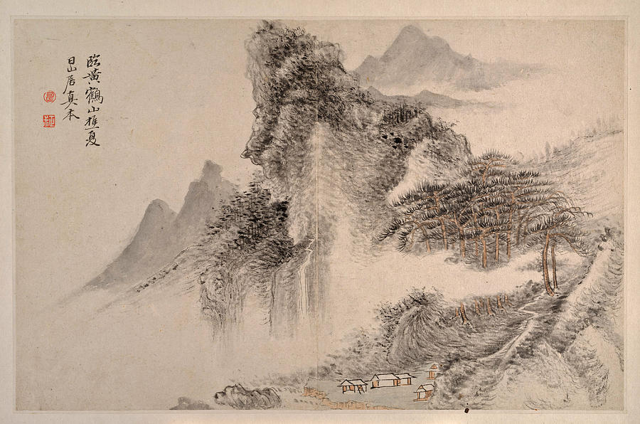 Landscape in the Manner of Song and Yuan Masters  Drawing by George Wilfred Anthony