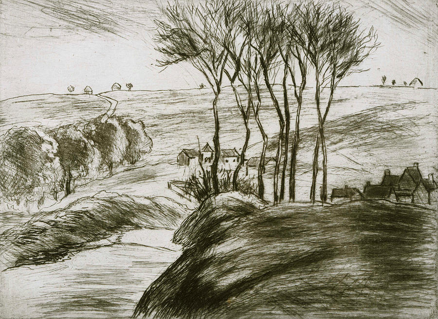 Landscape Near Osny  Drawing by Camille Pissarro