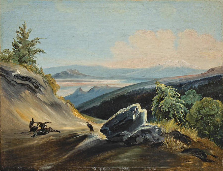 Landscape of a path with the Itztaccihuatl in the distance Painting by Johann Moritz Rugendas