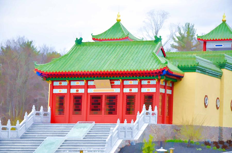 Landscape of Mahayana Buddhist Temple 1 Painting by Jeelan Clark