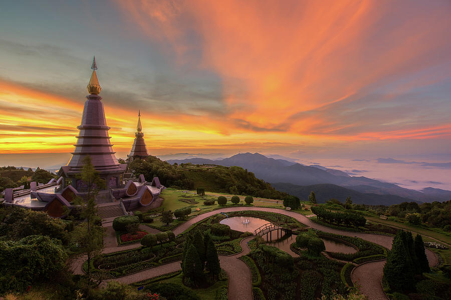 Landscape of Twin pogoda in Doi inthanon mountain Photograph by Anek Suwannaphoom