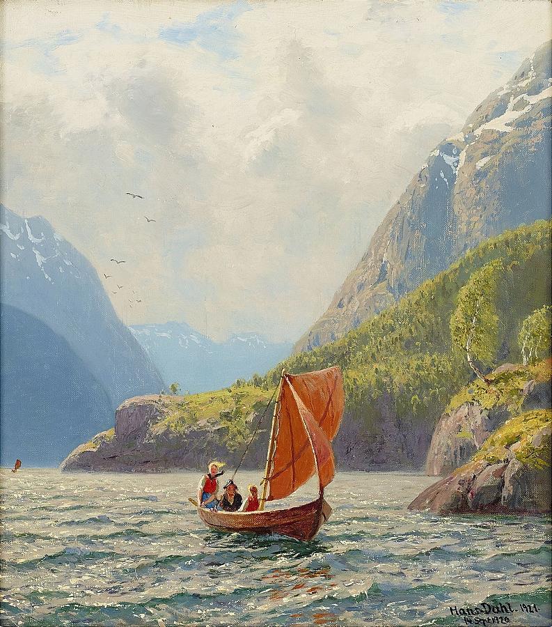 Landscape river Painting by Hans Dahl