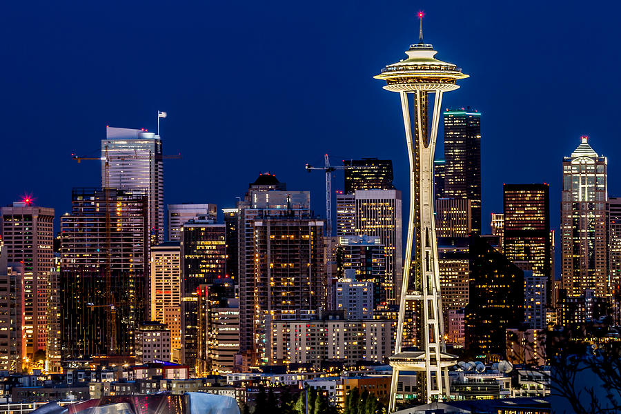 Landscape Space Needle and Skyline at Dusk  Photograph by Rob Green