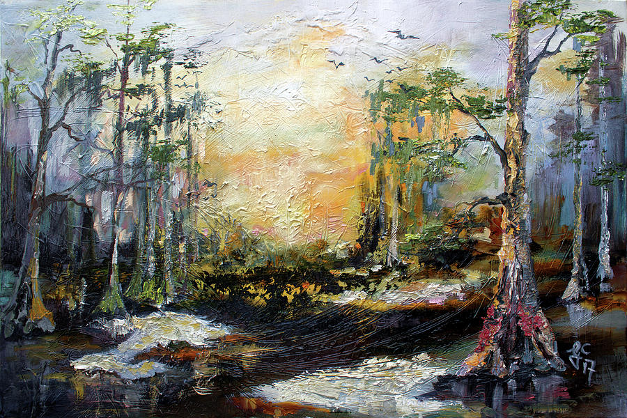 Landscape Wetland Suwanee River Black Water Painting by Ginette Callaway