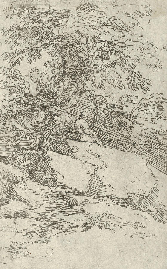 Landscape with a figure seated on a rock Relief by Salvator Rosa