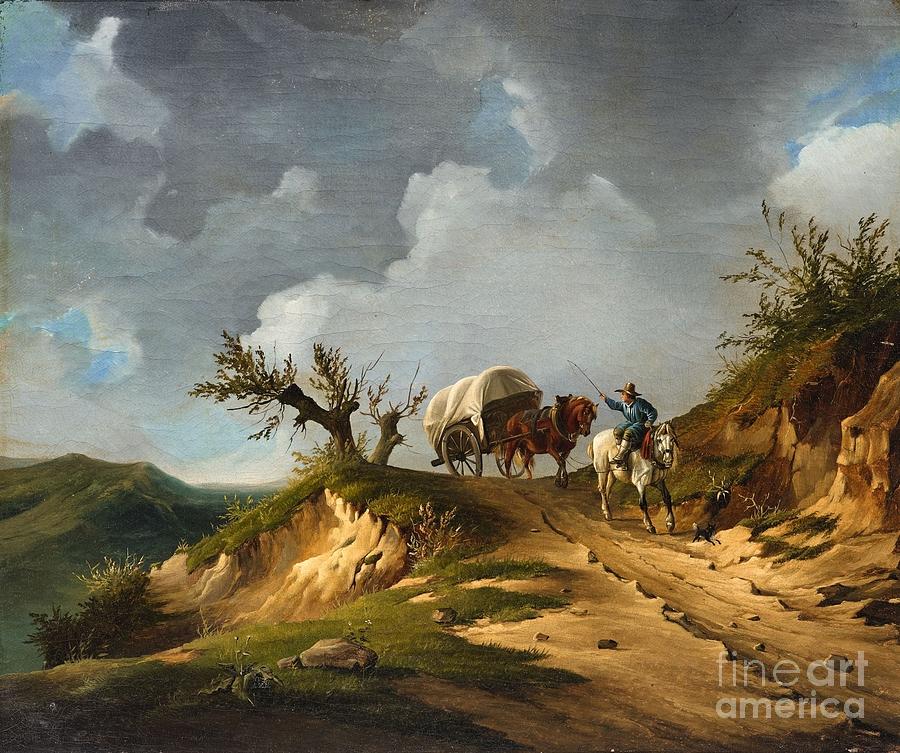 Landscape with a Horseman and Carriage Painting by MotionAge Designs