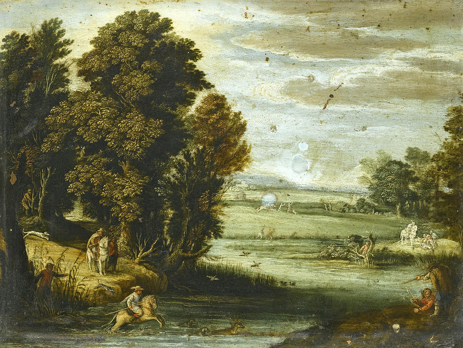 Landscape with a Hunt Painting by Pietro Paolo Bonzi