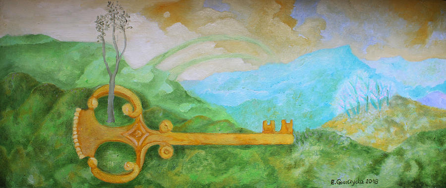 Landscape with a key Painting by Elzbieta Goszczycka