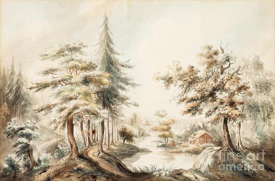 Landscape With A Lake And Cottage Painting