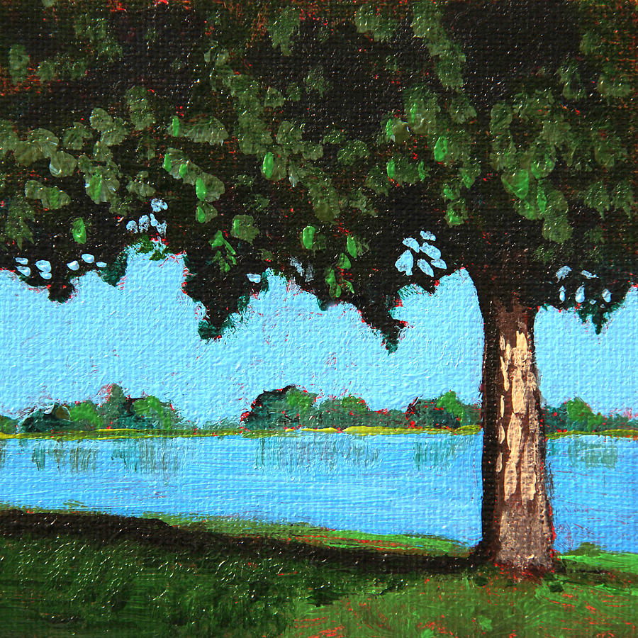 Landscape With a Lake and tree Painting by Masha Batkova