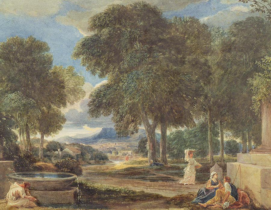 Nicolas Poussin Painting - Landscape with a Man Washing his Feet at a Fountain by David Cox