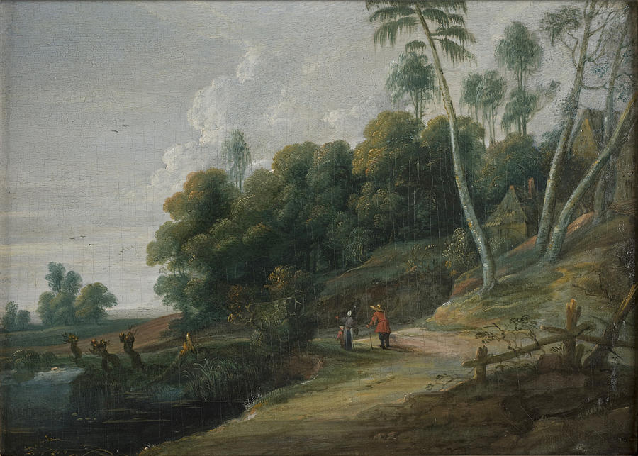 Landscape with a Road near a Lake Painting by Manner of Lucas van Uden