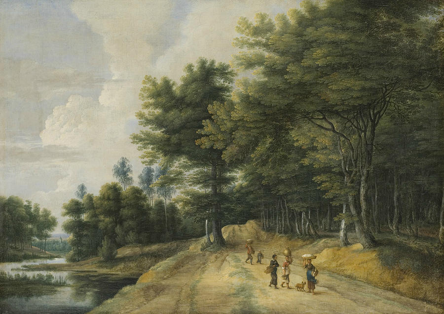 Landscape with a Road through a Wood of Beeches Painting by Lucas van Uden