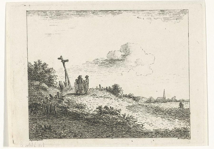 Nature Painting - Landscape with a signpost, Reinierus Albertus Ludovicus baron of Isendoorn a Blois, after Steven Gob by Steven Goble