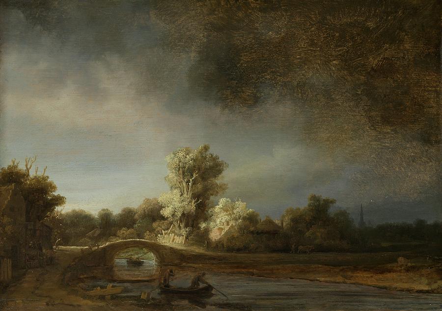 Landscape with a Stone Bridge Painting by Rembrandt Harmensz