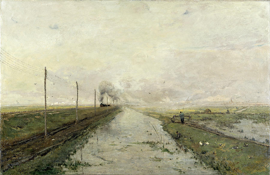 Landscape with a train Painting by Paul Gabriel
