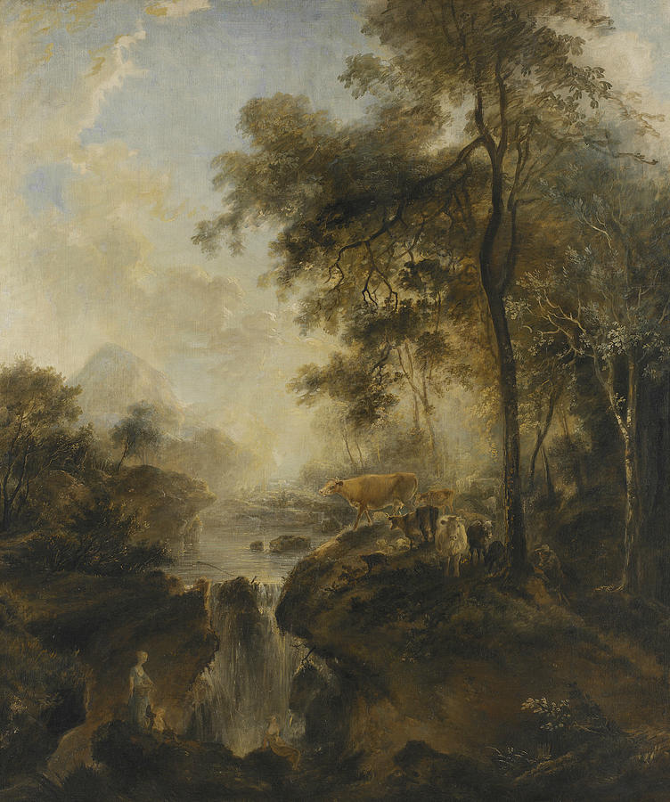 Landscape with a Waterfall and Cattle Painting by Elias Martin