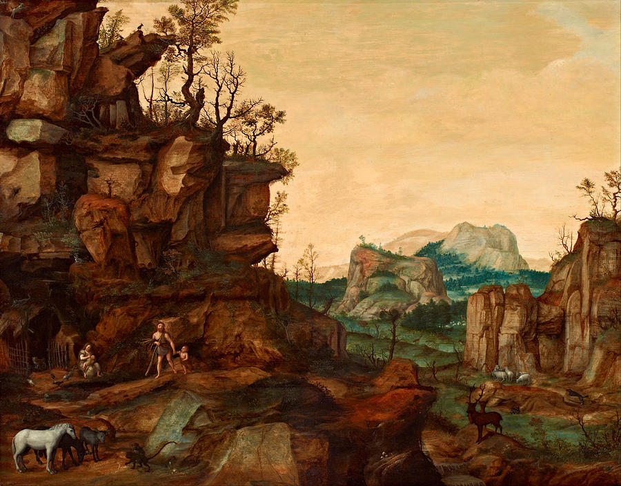Landscape with Adam and Eve Painting by Cornelis van Dalem