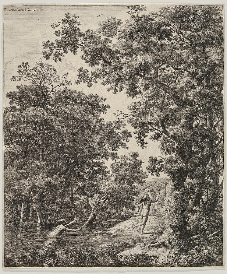 Landscape with Alpheus and Arethusa Drawing by Anthonie Waterloo