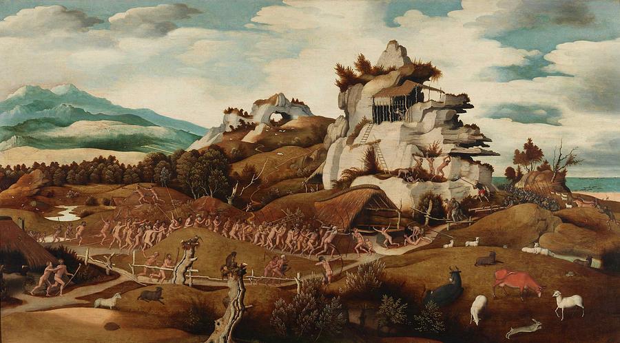 Landscape with an Episode from the Conquest of America, 1535 Painting by Vincent Monozlay