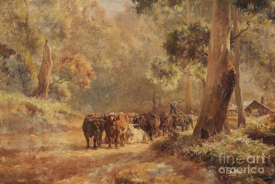 Landscape With An Ox Cart And Farmhands Painting