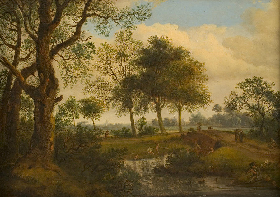 Landscape with Bathers Painting by Jan van der Heyden