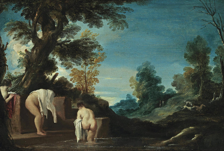 Landscape with Bathing Women Painting by Guercino