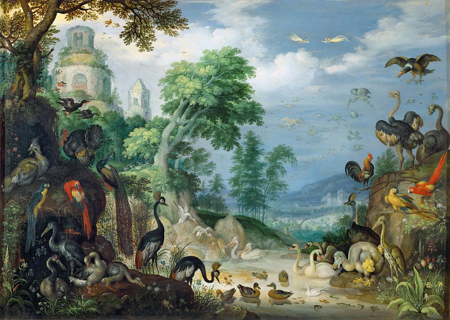 Landscape with birds Painting by Roelant Savery