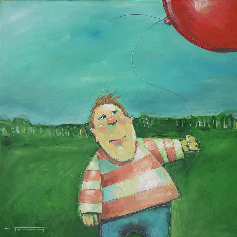 Landscape With Boy And Red Balloon Painting by Tim Nyberg