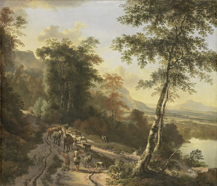 Landscape with Cattle Drivers Painting by Jan Hackaert
