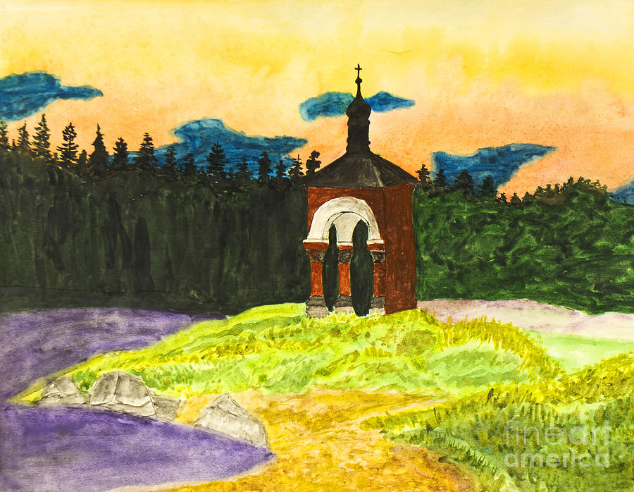 Landscape with chapel Painting by Irina Afonskaya