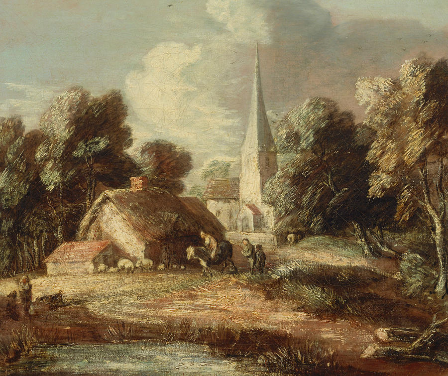 Landscape with cottage and church Painting by Thomas Gainsborough