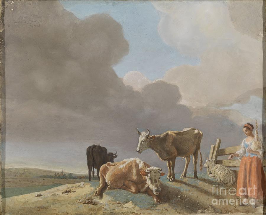 Landscape with cows Painting by Celestial Images