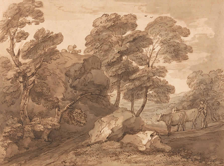 Landscape with Cows Drawing by Thomas Gainsborough