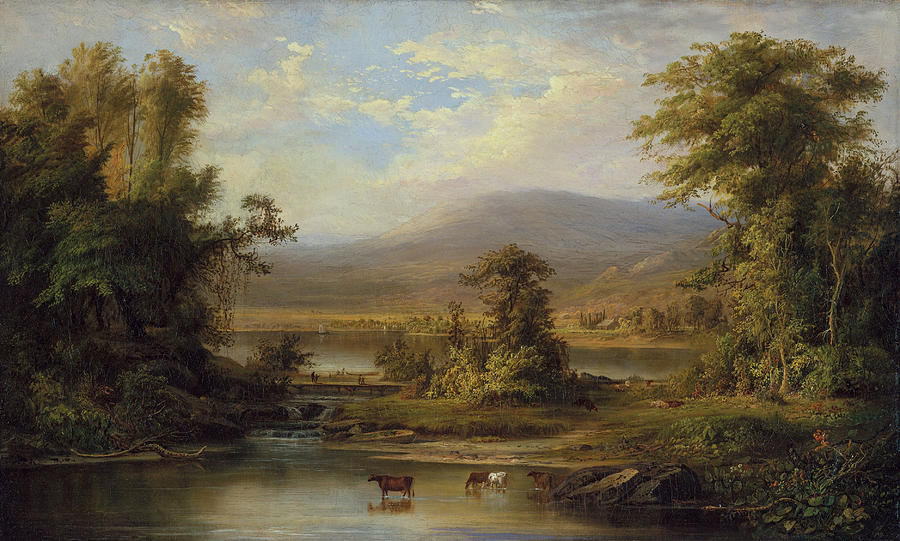 Animal Painting - Landscape with Cows Watering in a Stream by Robert Seldon Duncanson