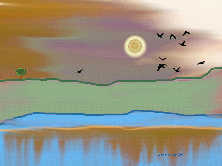 Landscape with Crows - Color Painting by Lenore Senior