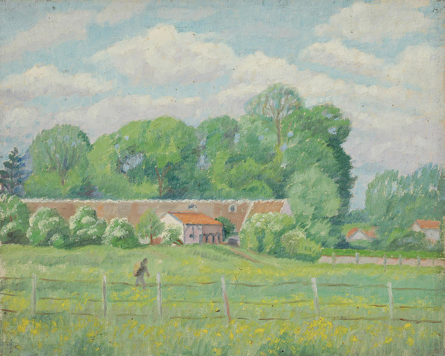 Landscape with Farm Painting by Ernest Moulines