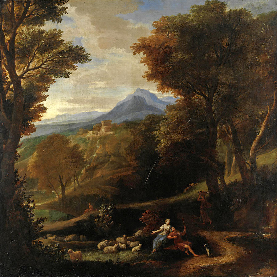 Landscape with Farmers at Rest with the Herd Painting by Carlo Antonio Tavella