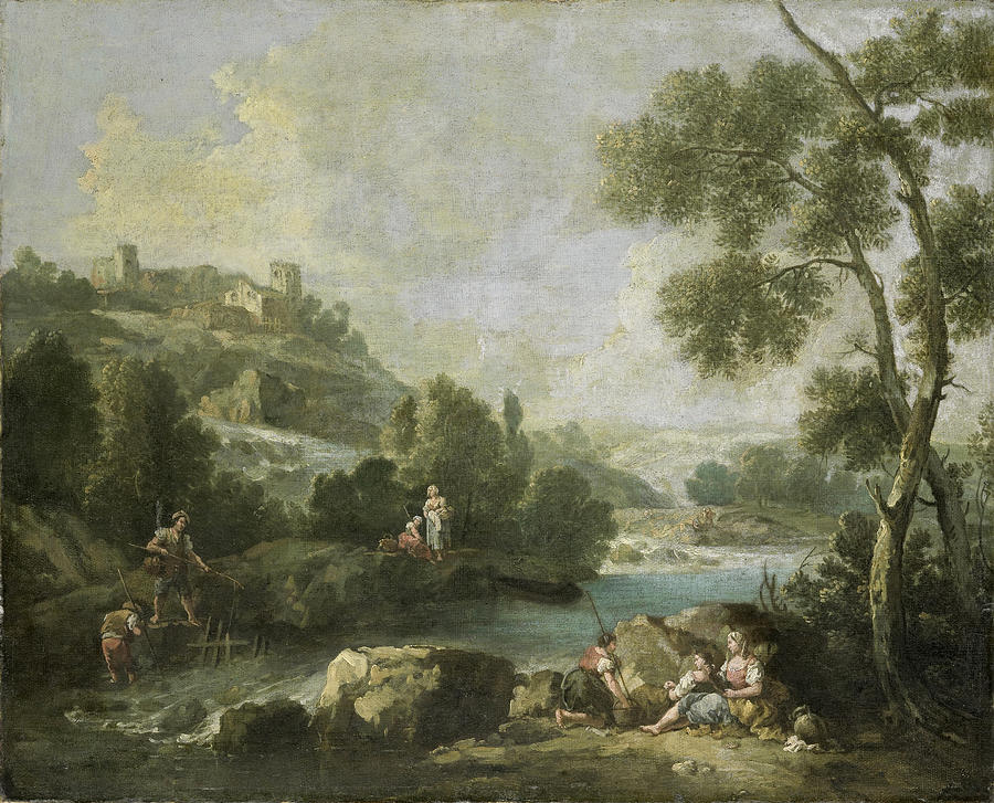 Landscape with Figures Painting by Attributed to Giuseppe Zais