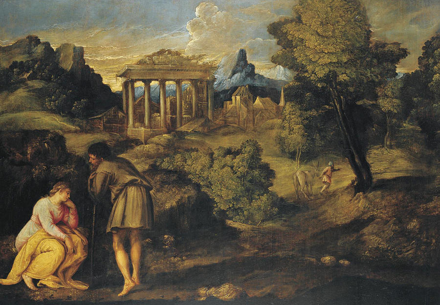 Landscape with Figures possibly the Journey to Bethlehem Painting by Giovanni Battista Franco