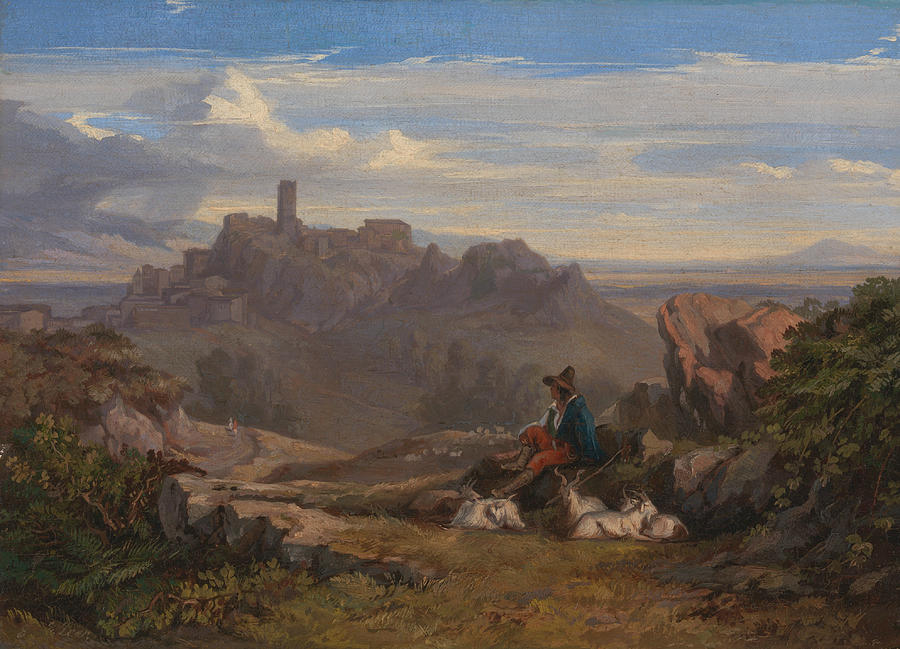 Landscape with Goatherd Painting by Edward Lear