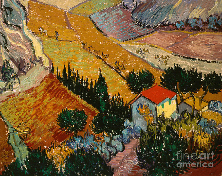 Landscape Painting - Landscape with House and Ploughman by Vincent Van Gogh