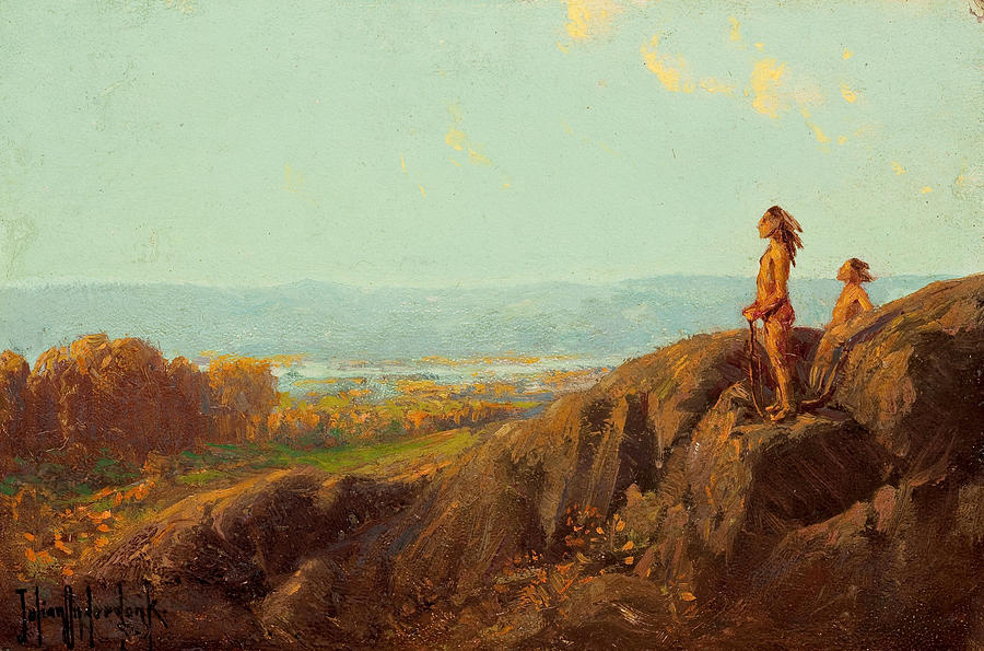 Julian Onderdonk Painting - Landscape with Indian Scouts by Julian Onderdonk