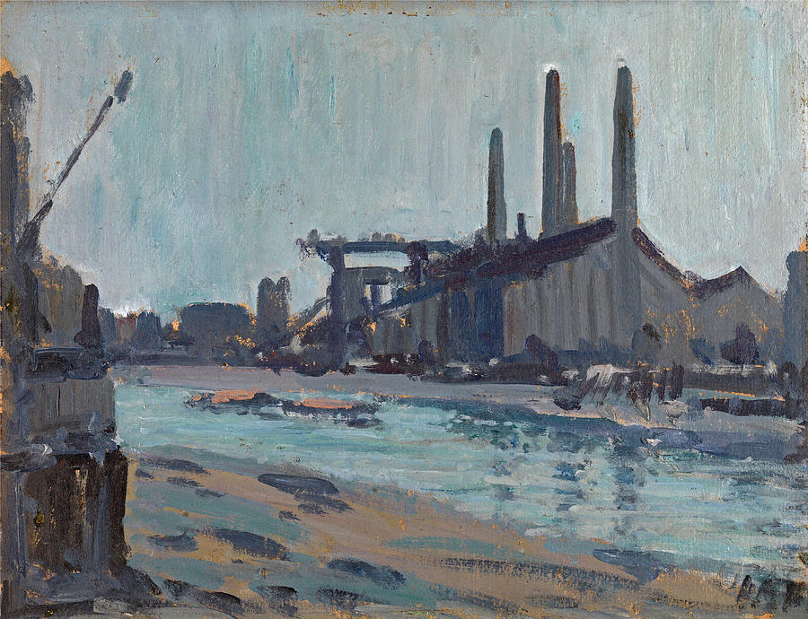 Landscape with Industrial Buildings by a River Painting by Hercules Brabazon Brabazon