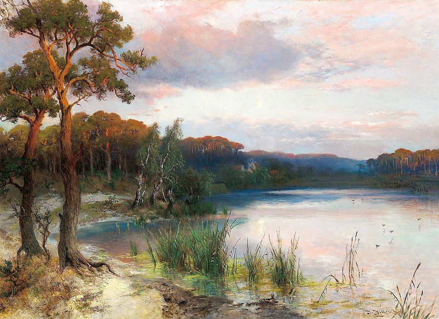Landscape with Lake Painting by Heinrich Hiller