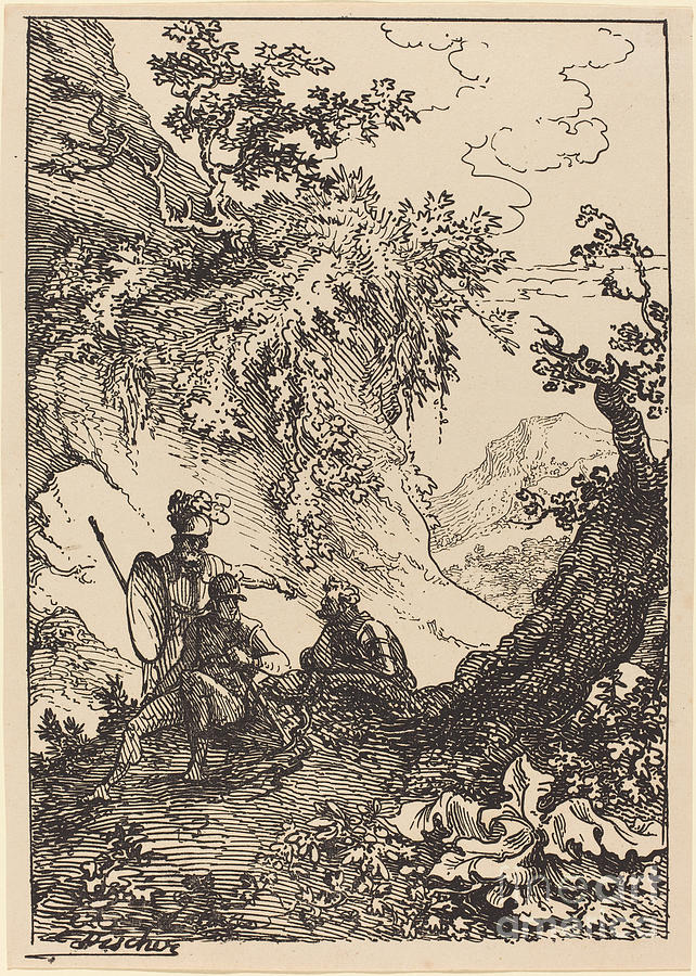 Landscape With Men In Armor, Tree Stump Drawing by Joseph Fischer ...