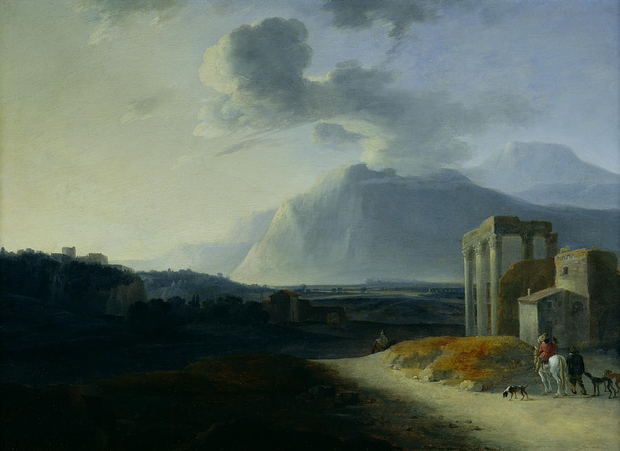 Dog Painting - Landscape with Mount Stromboli by Willem Schellinks
